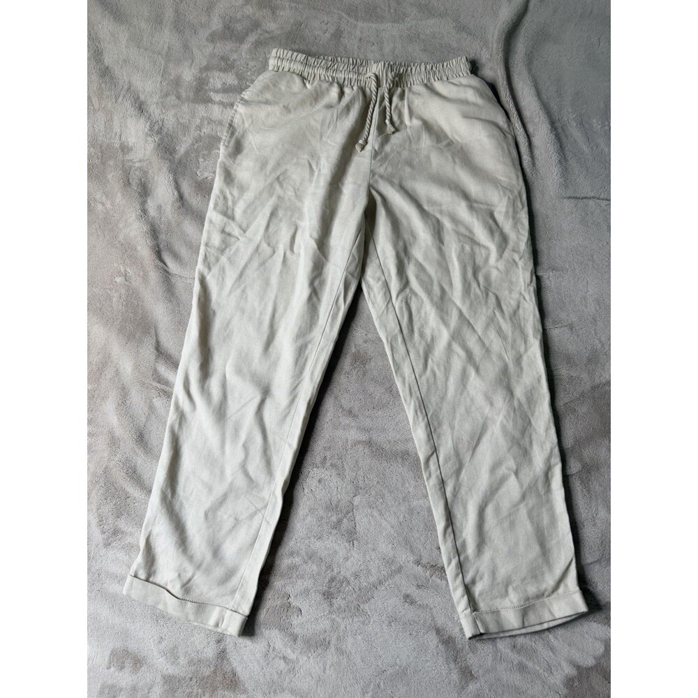 Simply Bliss Linen Blend Beach Pants Women’s Large Beige Pull On Summer Casual